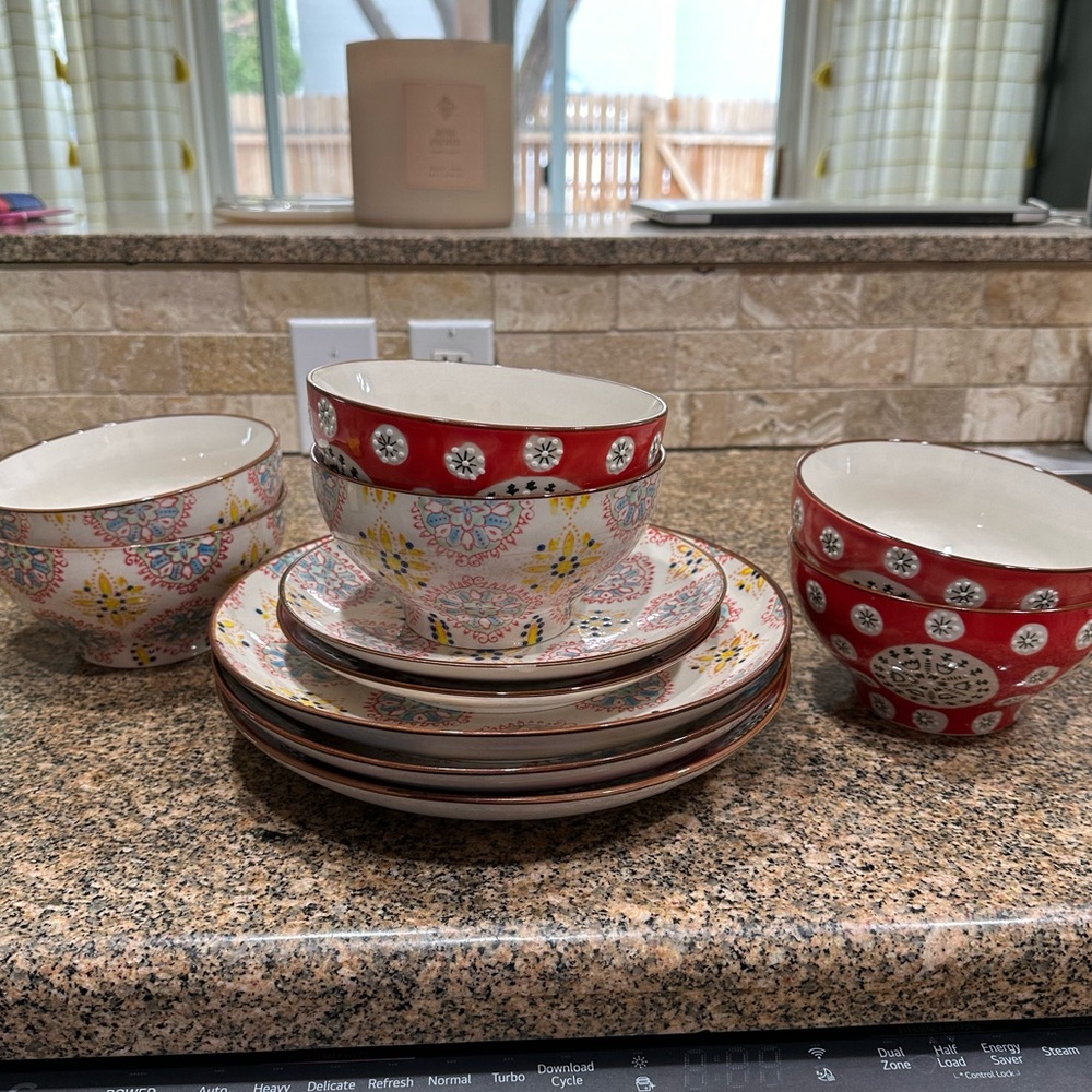 Chehoma SET Bohemian ceramic plates saucers cereal bowls - Picture 2 of 16